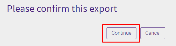 Confirmation screen with continue button