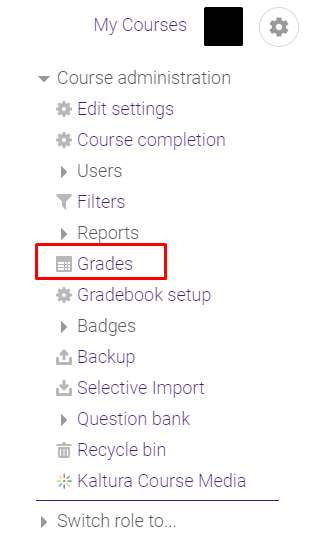 Grades link under course administration