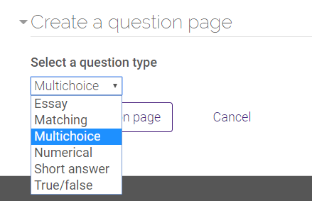 Test lesson question type drop down options