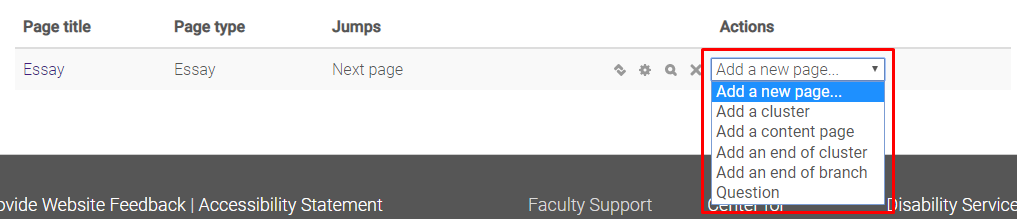 Actions drop down box