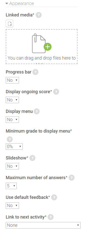 appearance settings for lesson activity