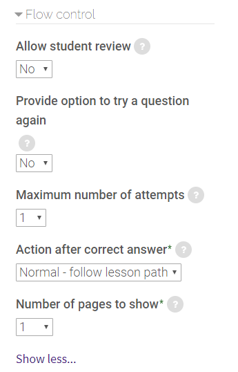 flow control settings in lesson activity