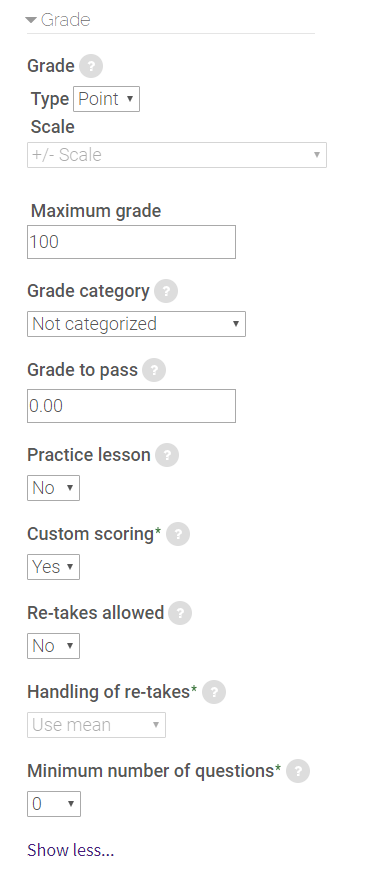 grade settings for lesson activity