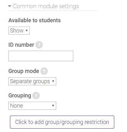 Common Module Settings for lesson activity