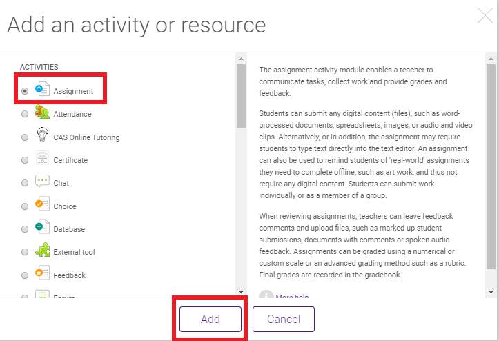add assignment buttons