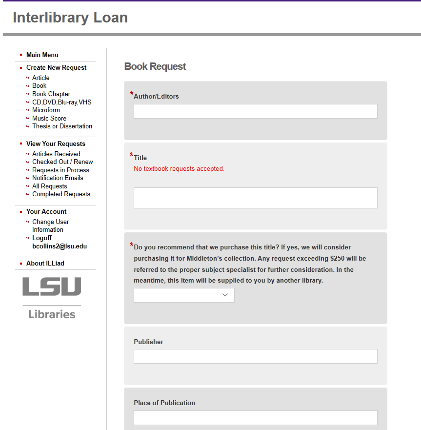interlibrary loan book request page