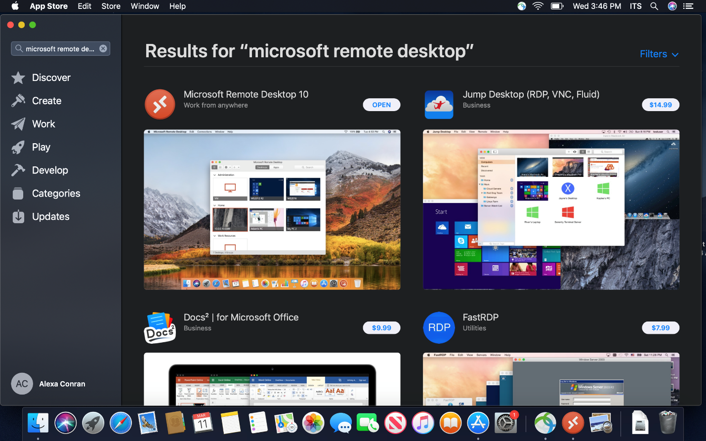 "Microsoft Remote Desktop" search results in app store