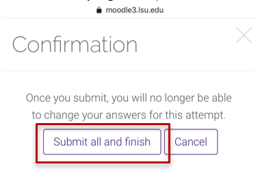 confirmation screen with submit all and finish button