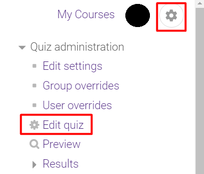 SNAP edit quiz select after clicking admin icon