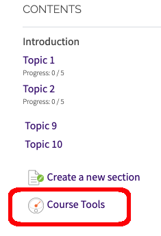 course tools under content section