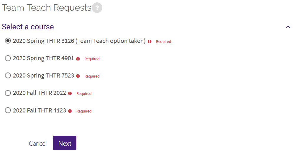 Select the course with which you were invited to team-teacg