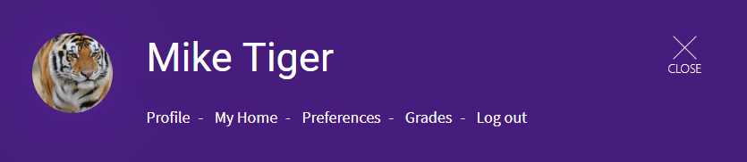 access profile, my home, preferences, grades, log out
