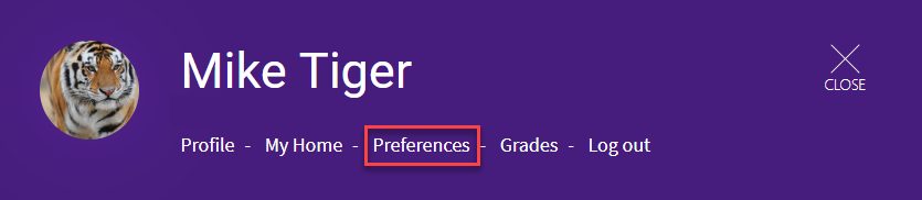 Preferences link from My Courses page in Moodle