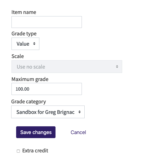 manual grade item fields to complete in the Add Grade Item screen