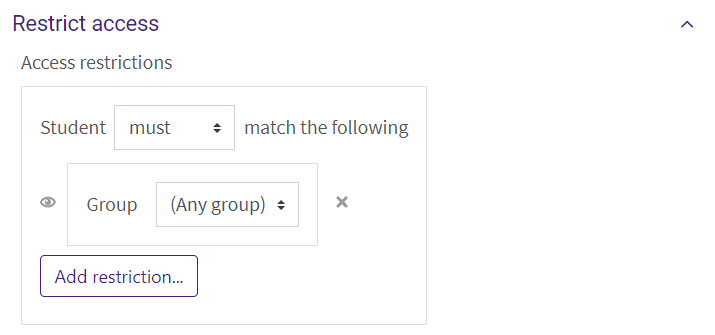 Restrict access options in activity settings