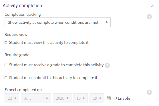 Activity completion options