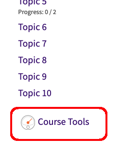 Course Tools link highlighted below the last topic in the navigation sidebar