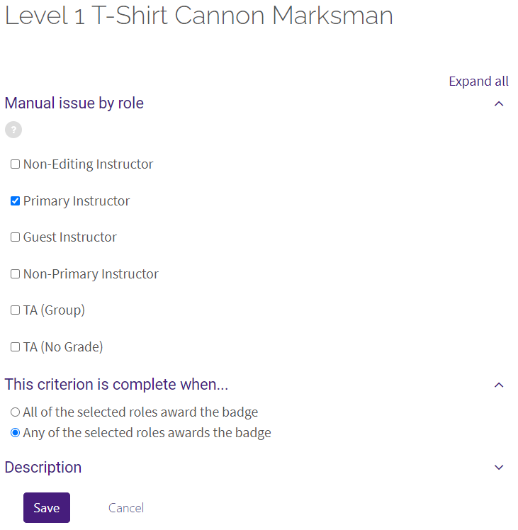 Manual issue by role criteria form