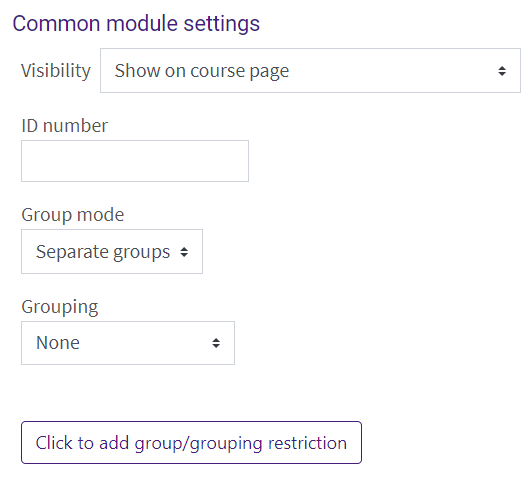 common module settings in SCORM package settings