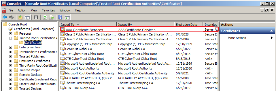 View Root Certificates