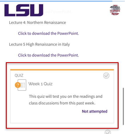 quiz on Moodle app