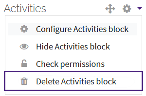 Delete Activities block option