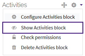 Show activities block option