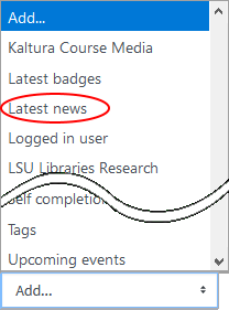 Latest News option in add a block drop down menu