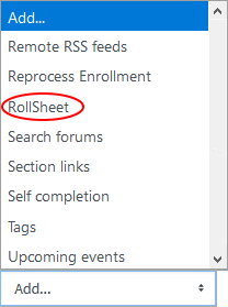 Rollsheet option in add a block drop down menu