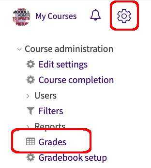 course administration menu with "Grades" highlighted