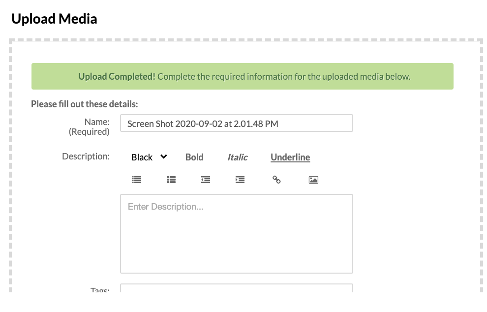 Upload Media window