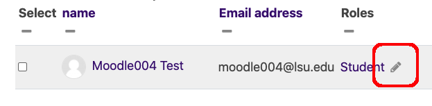 Enroll users dialog box depicting the current role and edit icon for a user