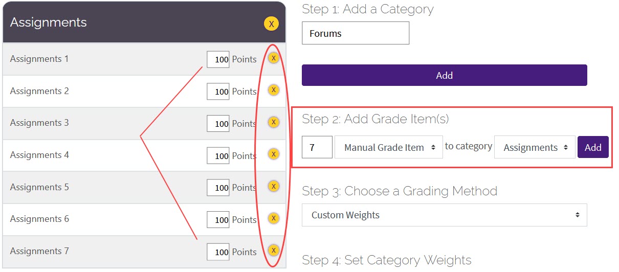 Gradebook Builder editing points and deleting items