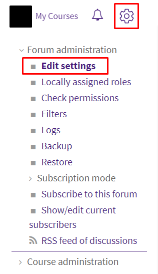 Admin button (gear icon) with edit settings selected