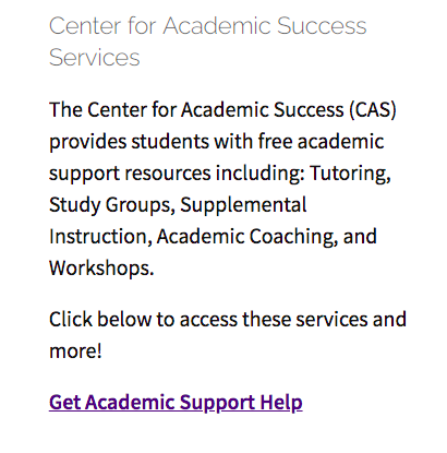 Center for Academic Success Services block