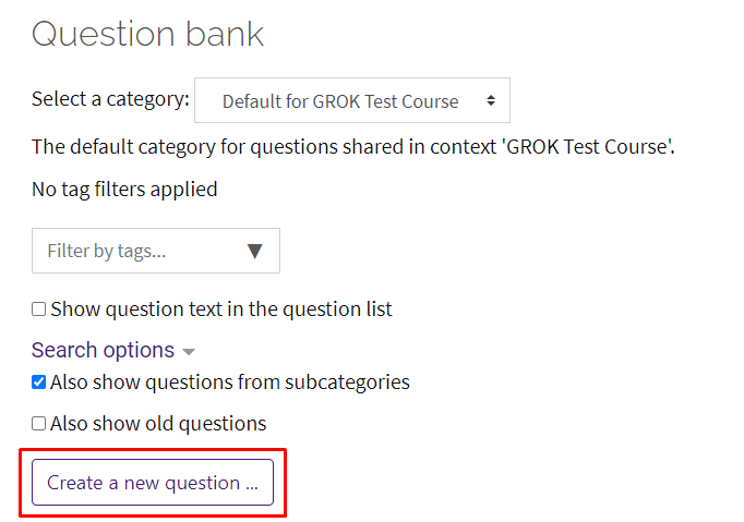 create new question button selected