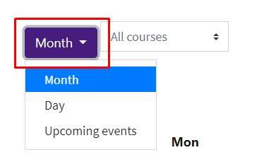 Filter calendar by month, day, or upcoming events button