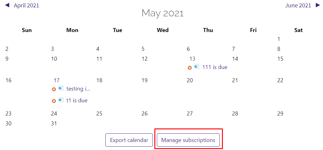 manage subscriptions button in moodle