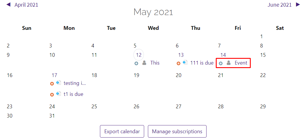 Event on expanded calendar view