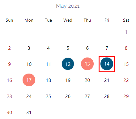 Sample event highlighted on monthly calendar view
