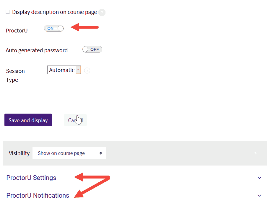 ProctorU toggle on in quiz settings