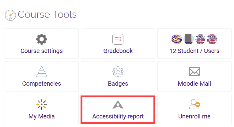 Ally accessibility report link in Course Tools