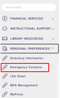 myLSU Emergency Contacts link