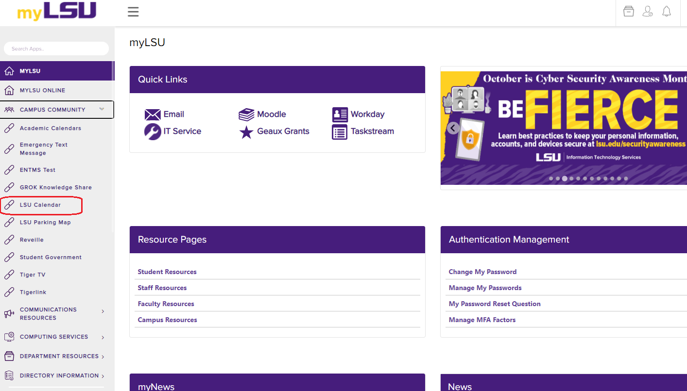 myLSU Portal LSU Calendar GROK Knowledge Base