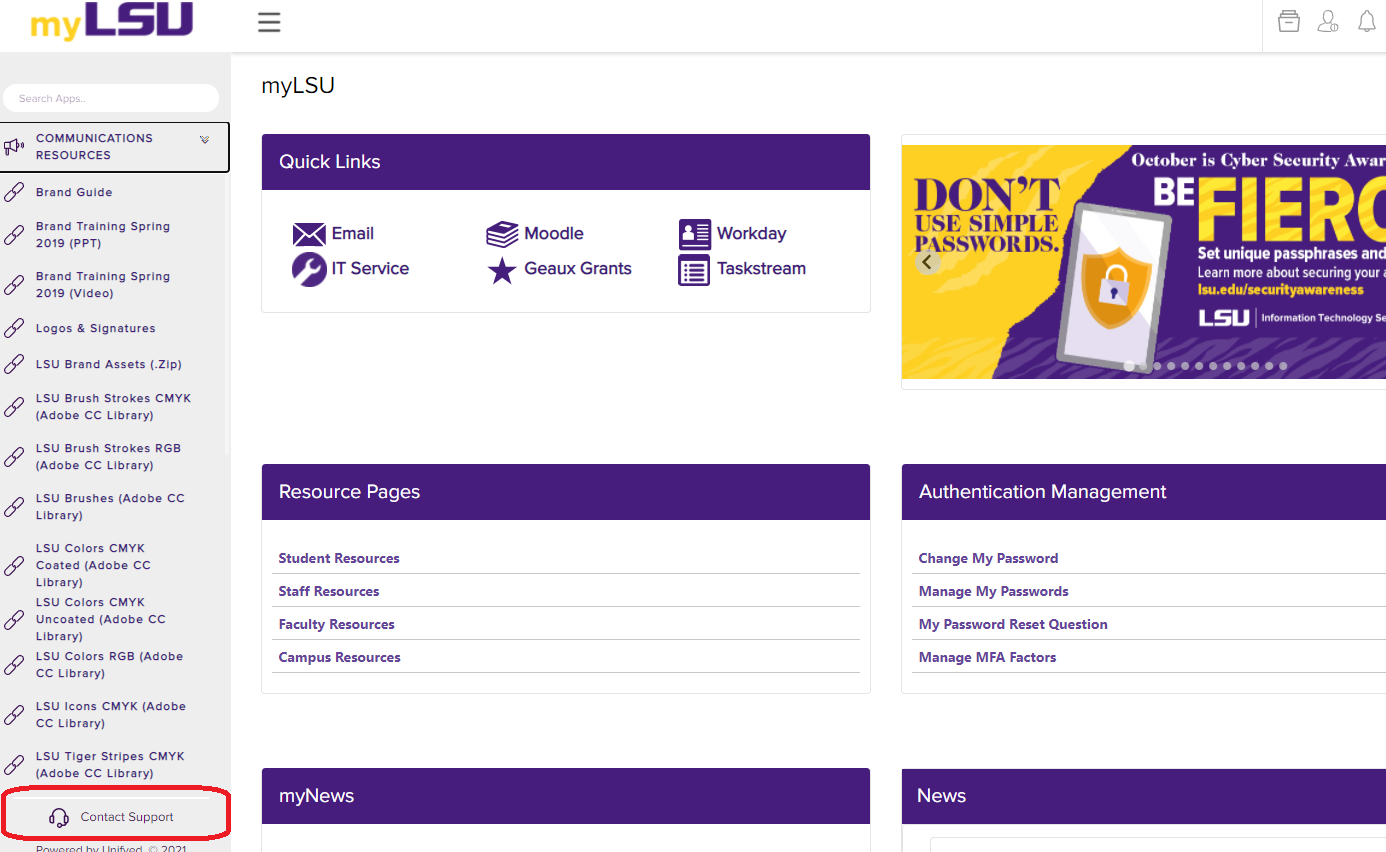 myLSU Portal: Contact Support - GROK Knowledge Base