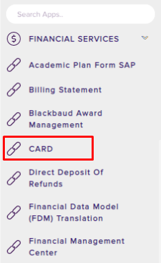 CARD option under financial services