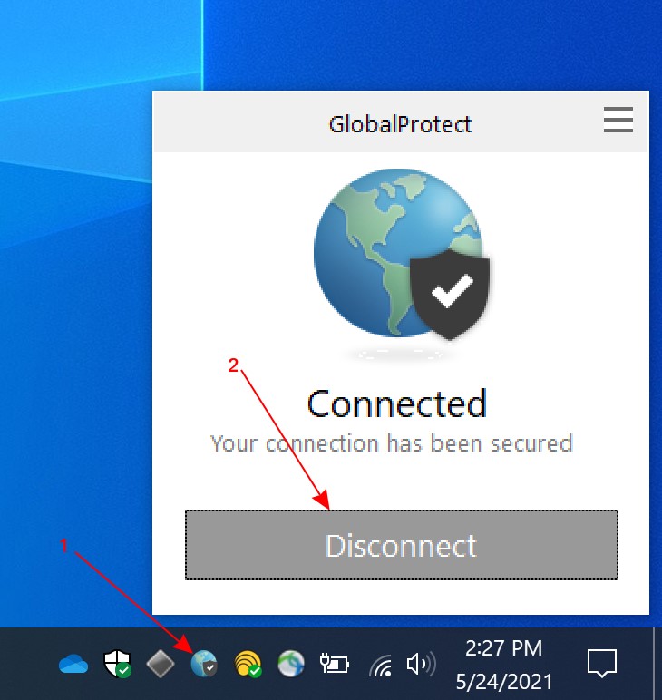 Click on Disconnect button on GlobalProtect VPN