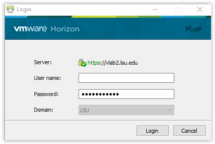 entering the username and password to VLab