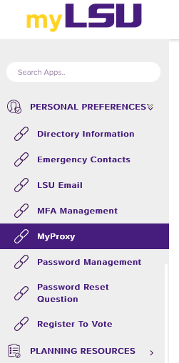 myProxy selection under Personal Preferences