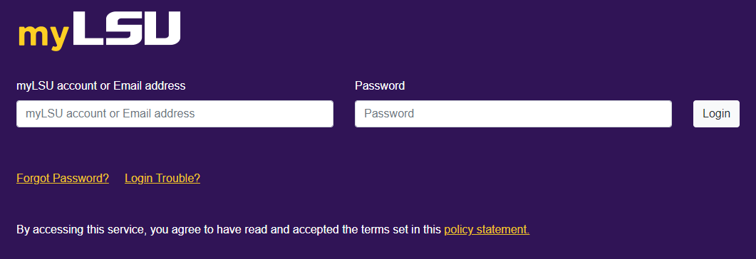 log in screen for myLSU.